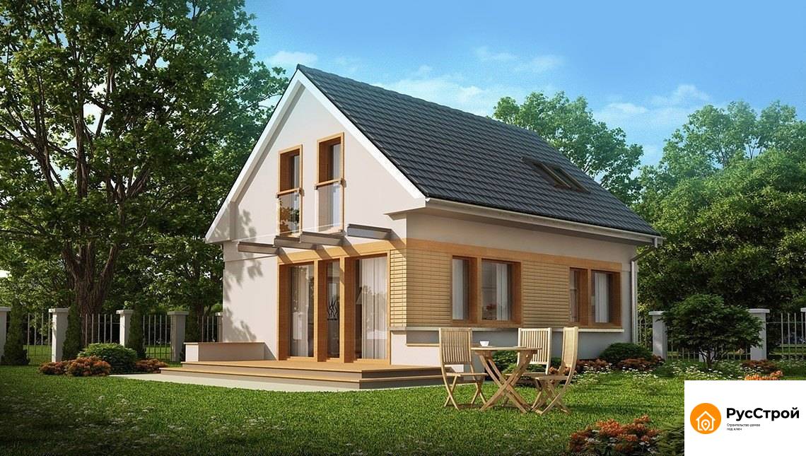Компактный дом с мансардой и двухскатной крышей SD-079