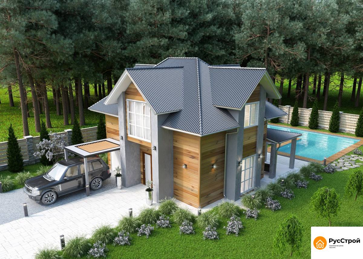 Каркасный двухэтажный дом с гаражом SD-359