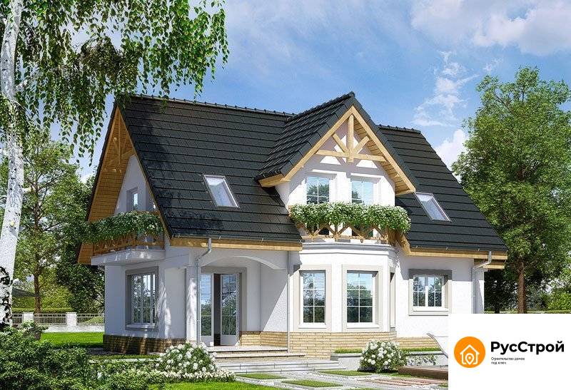 Дом из газобетона с мансардой и эркером SD-377