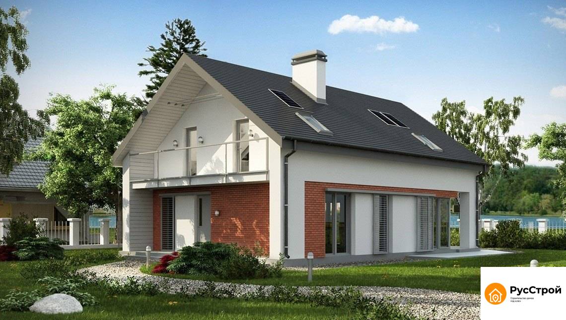 Коттедж с оригинальной мансардой и кирпичным фасадом SD-082