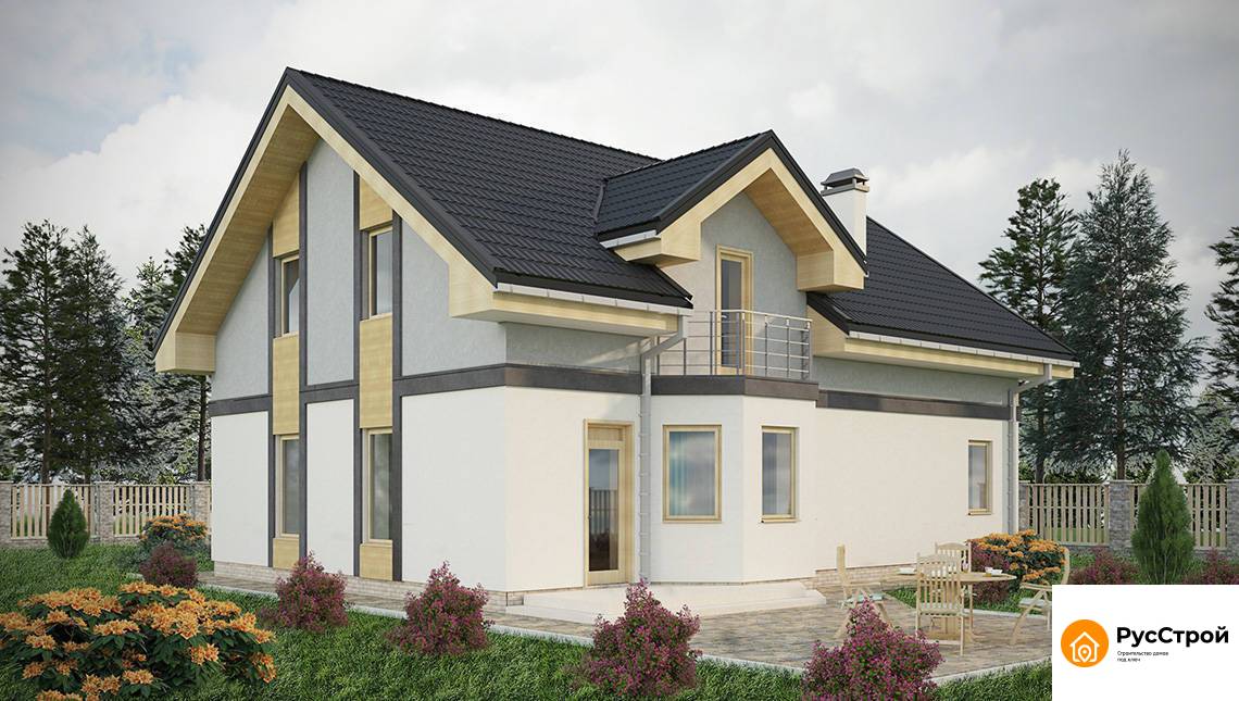 Строгий двухэтажный дом с эркерами и балконами SD-034