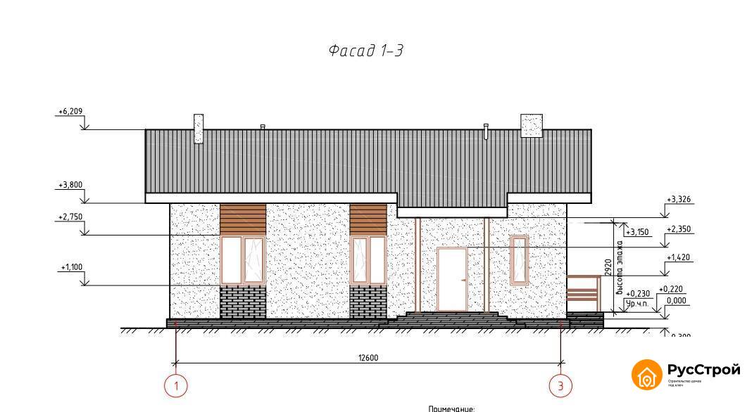 Индивидуальный одноэтажный жилой дом из газобетона