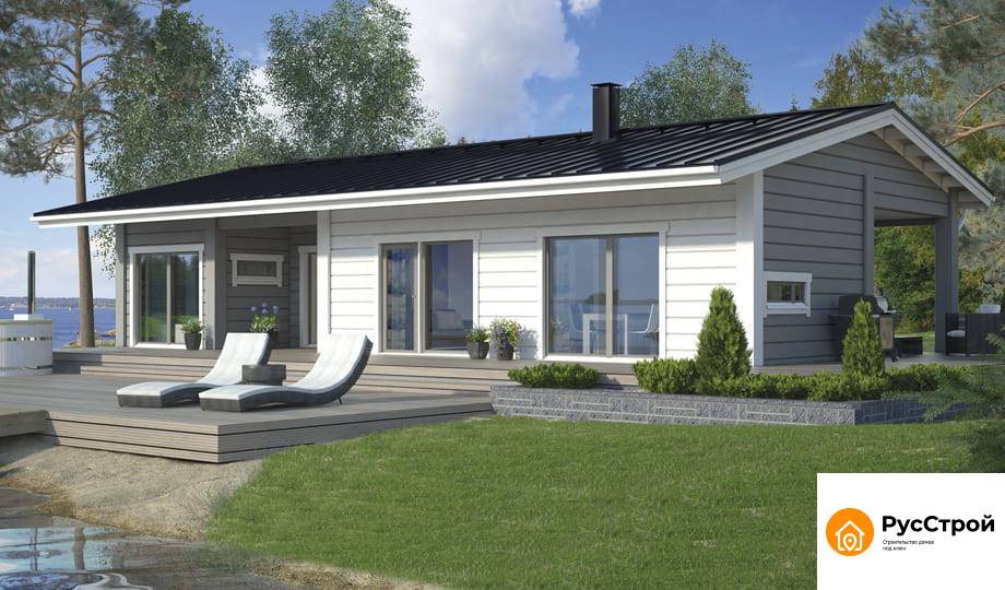 Одноэтажный дом из бруса с террасой