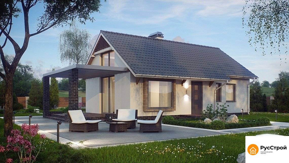 Современный дачный дом с большими окнами 61 м²