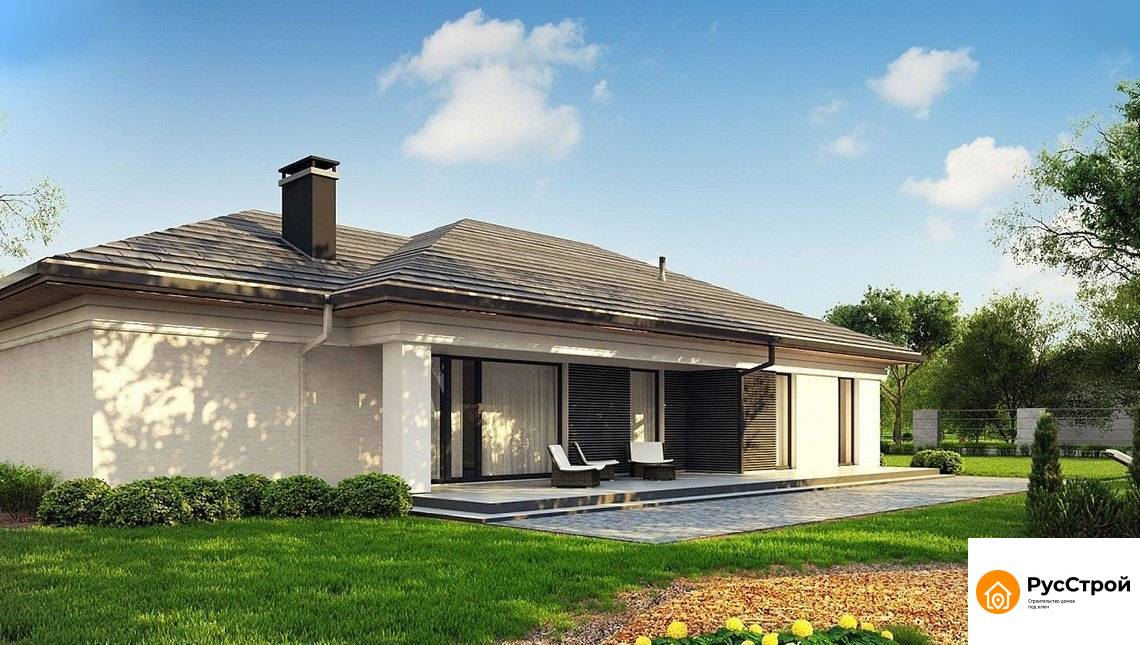 Одноэтажный дом для узкого участка 140 м²