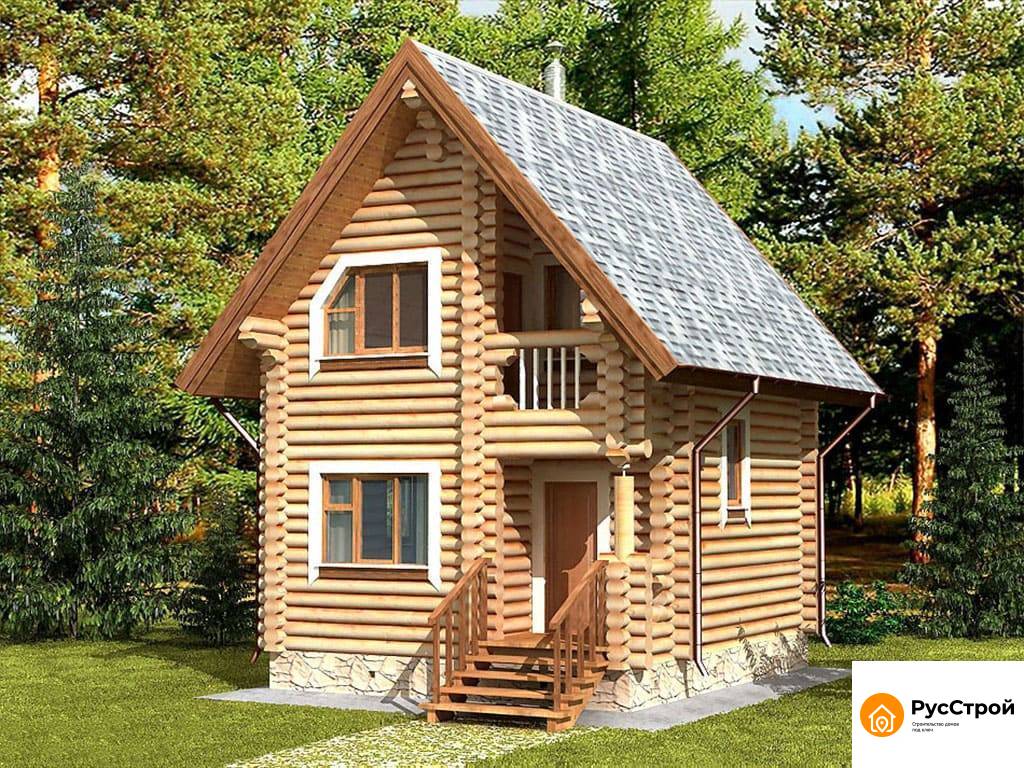 Маленький двухэтажный дом из бревна