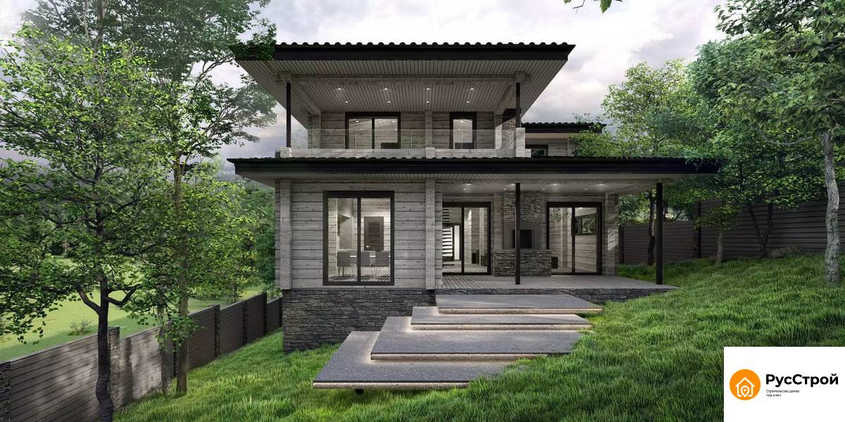 Двухэтажный дом из бруса с 4 спальнями