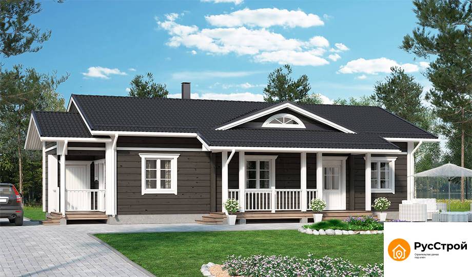 Одноэтажный дом из бруса с верандой 231 м²